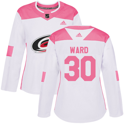 Adidas Hurricanes #30 Cam Ward White/Pink Authentic Fashion Women's Stitched NHL Jersey